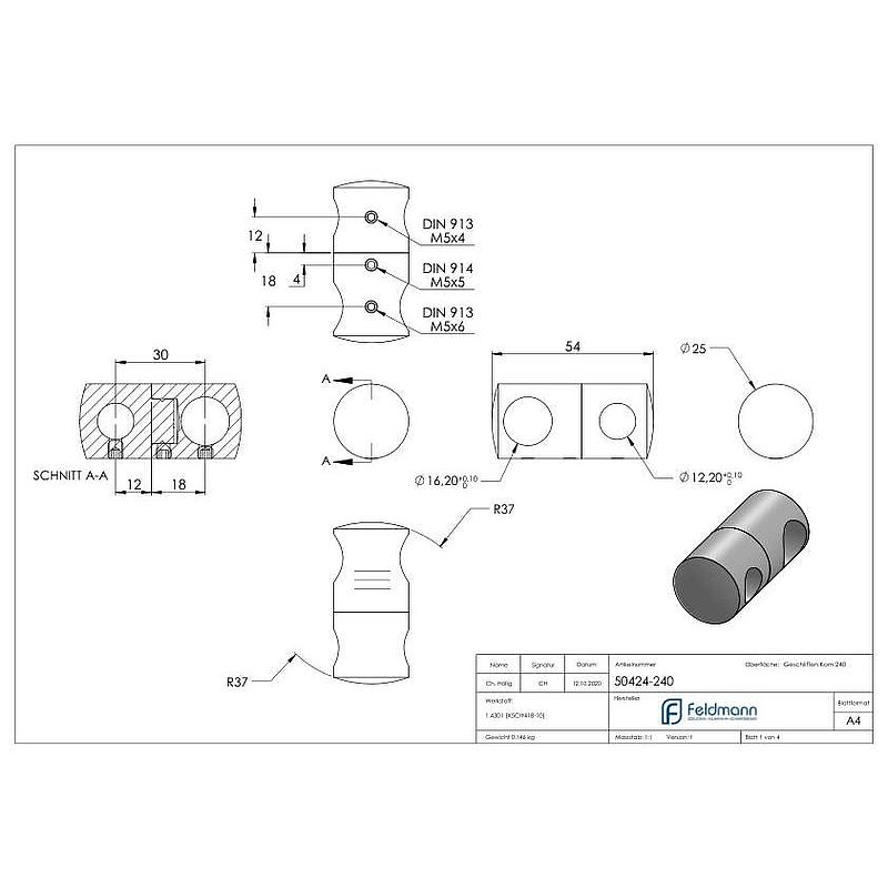 Doppelquerstabhalter mit 16,2 und 12,2mm Bohrung, V2A