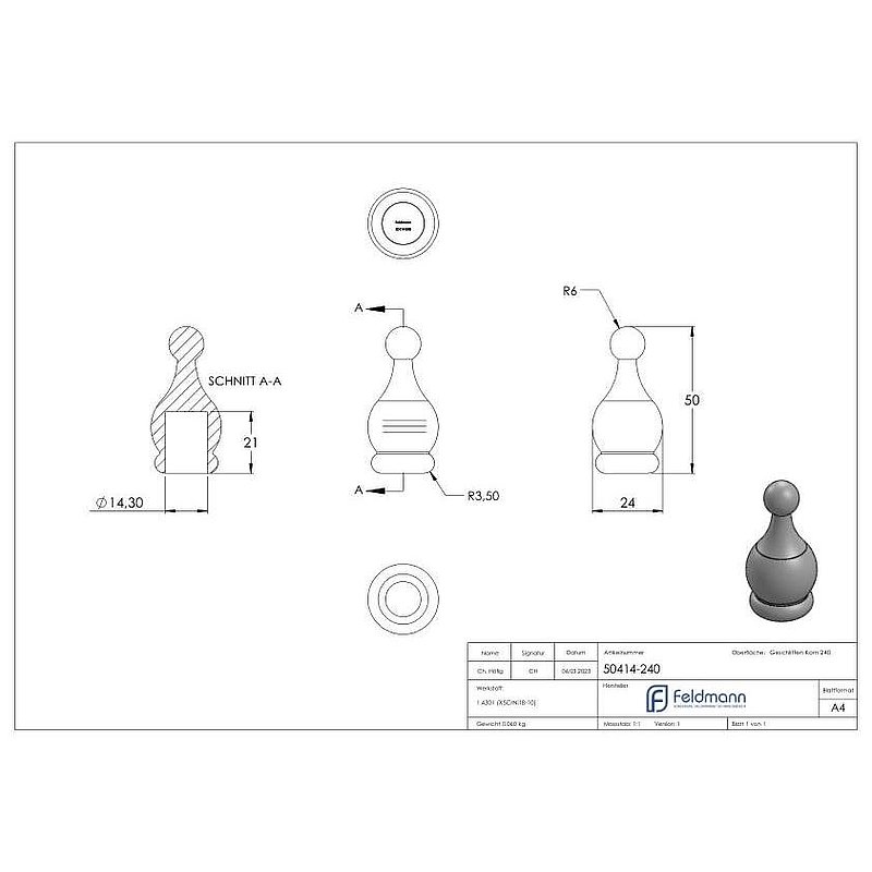 Zierspitze für 14mm Rundmaterial, V2A