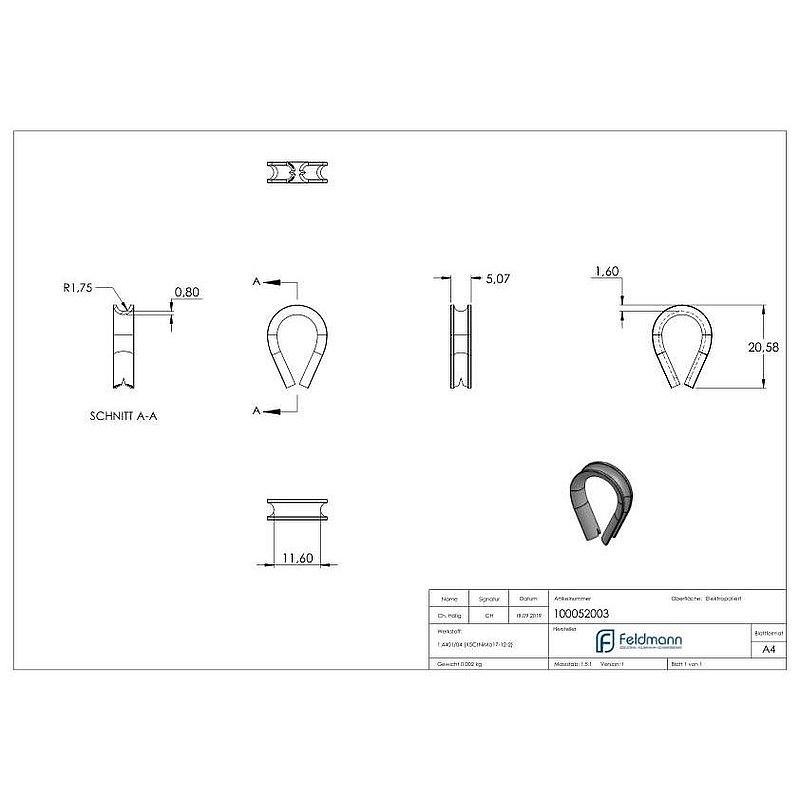 Thimble for rope 3mm, AISI316