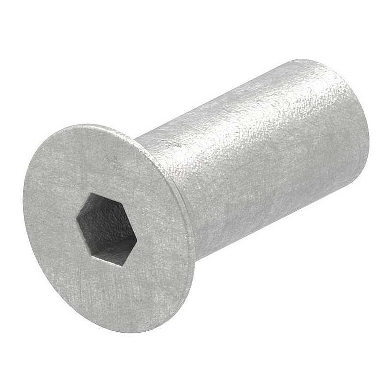 Sleeve nut with countersunk head and ISK, M4x12, AISI304