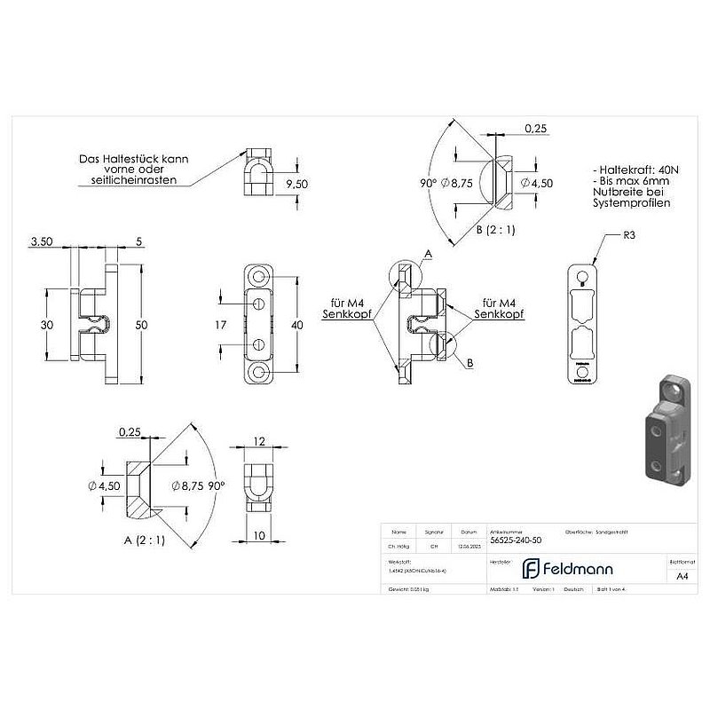 ball catch with holding force 40N, AISI304