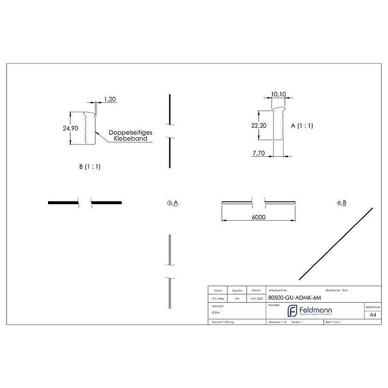Abschlussdichtung, EPDM, 6000mm, schwarz