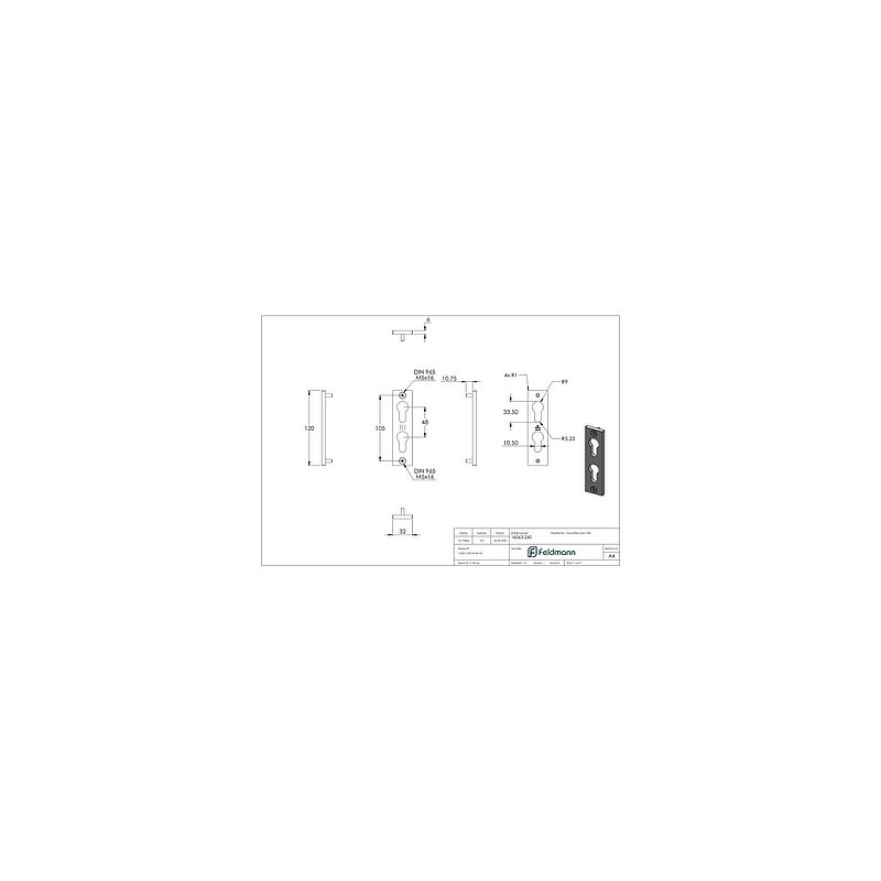 Cylinder rosette for two cylinder, 32 x 120 x 6mm, AISI304