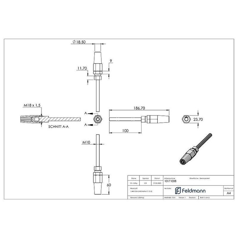 terminal fileté à monter soi-même pour câble Ø 8mm et filetage M10, V4A