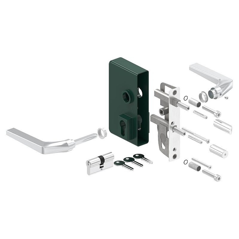 grille gate lock GTS 2 for tube thickness 40-60mm, housing RAL 6005 moss green