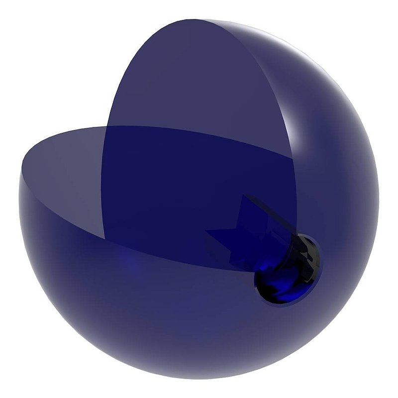 Boule en verre bleu Ø 60mm avec trou borgne Ø 12,5mm