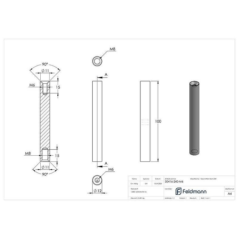 Stift Ø 12mm, L: 100mm, V2A