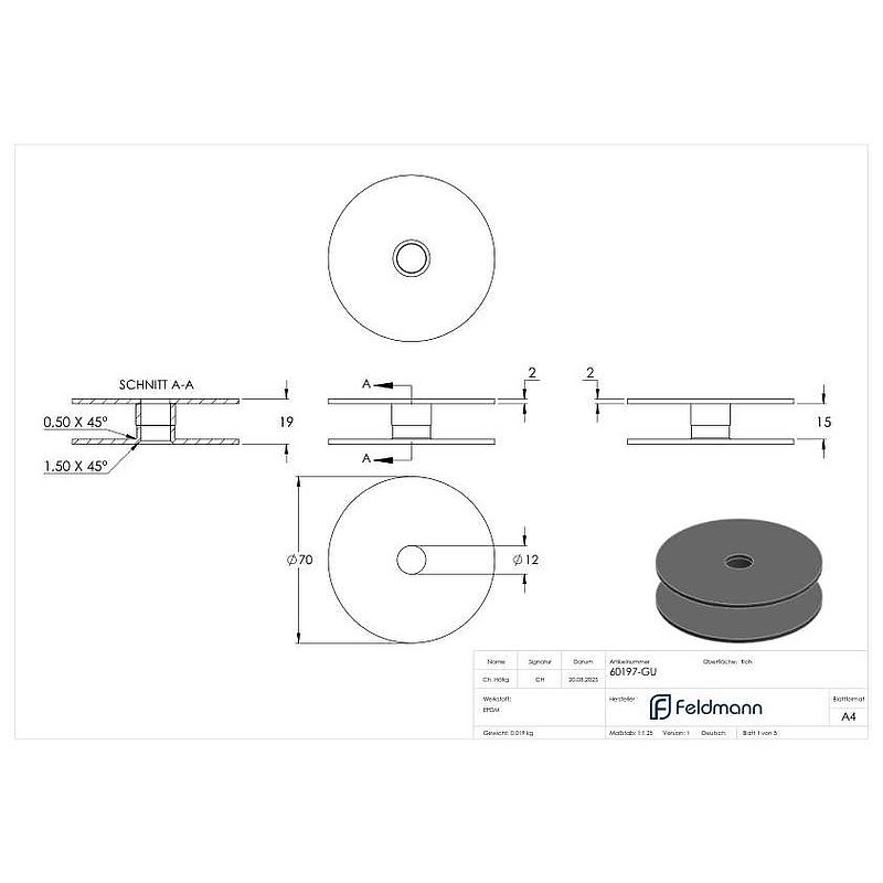 Gummipaar für 70mm Glaspunkthalter Ø 70mm