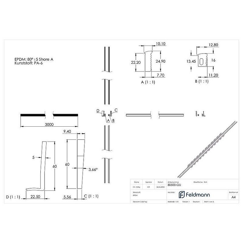 Kit de montage pour profilé aluminium de 3m pour verre 12,76 - 13,52mm