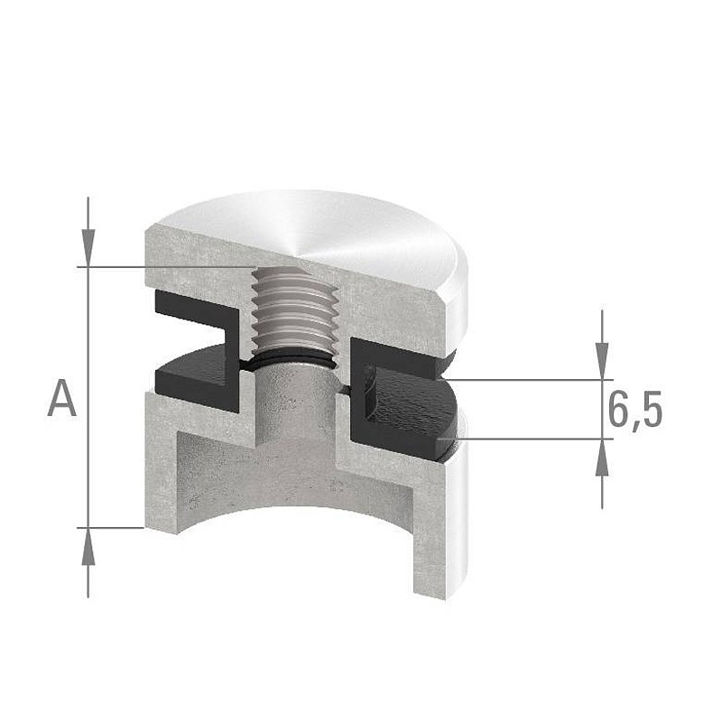 Glass point holder 30mm, connection: 33.7mm, AISI304