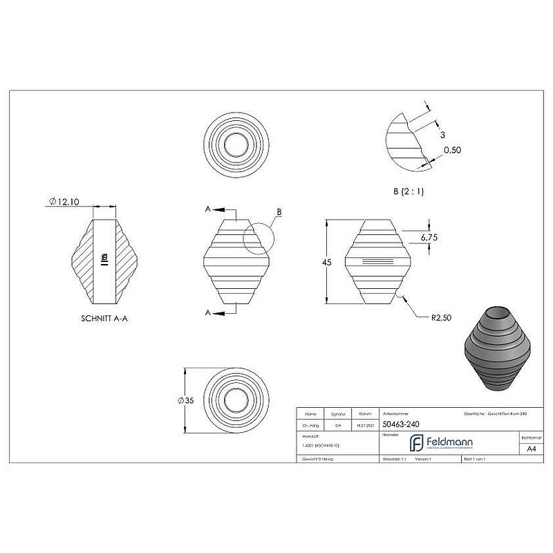 Zierhülse für 12mm Rundmaterial, V2A