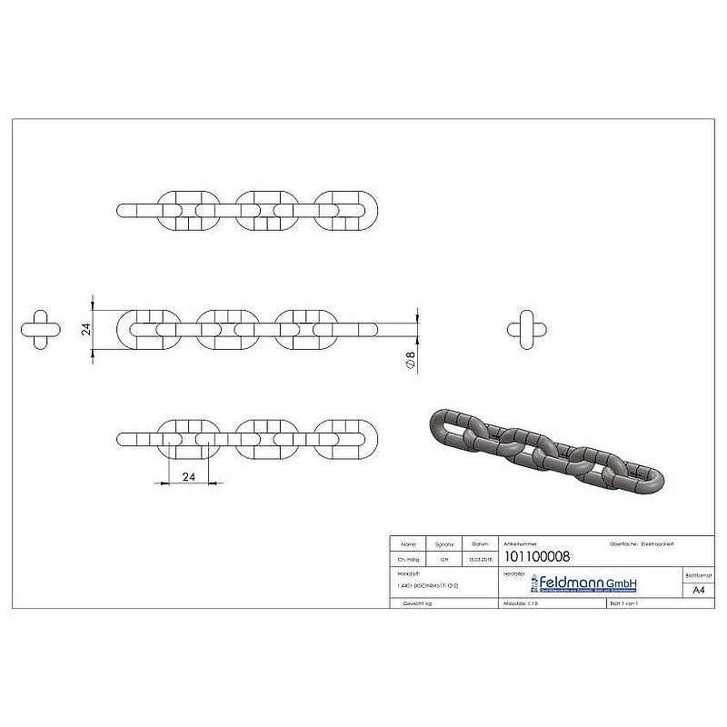 VA-Kette DIN 766, Ø 8mm