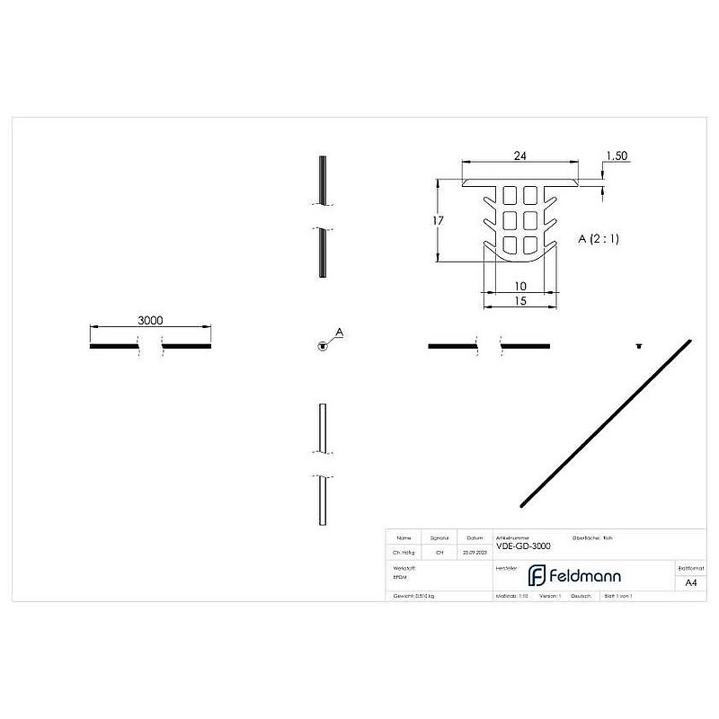 Joint intermédiaire pour verres, L: 3000mm