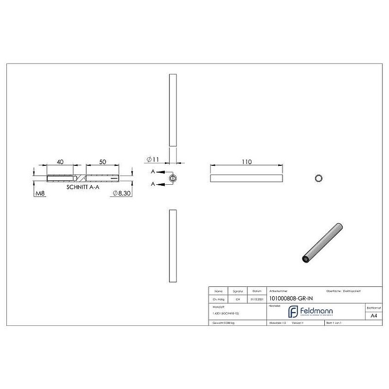 Threaded terminal for rope 8mm, AISI304