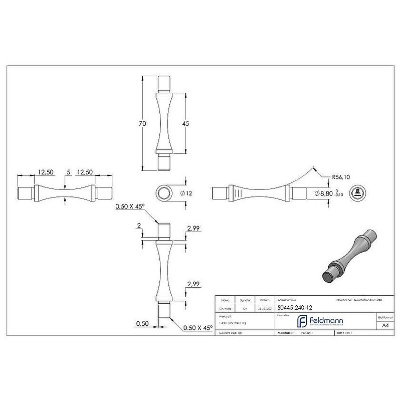Verbinder für Rundrohr 12x1,5mm, V2A