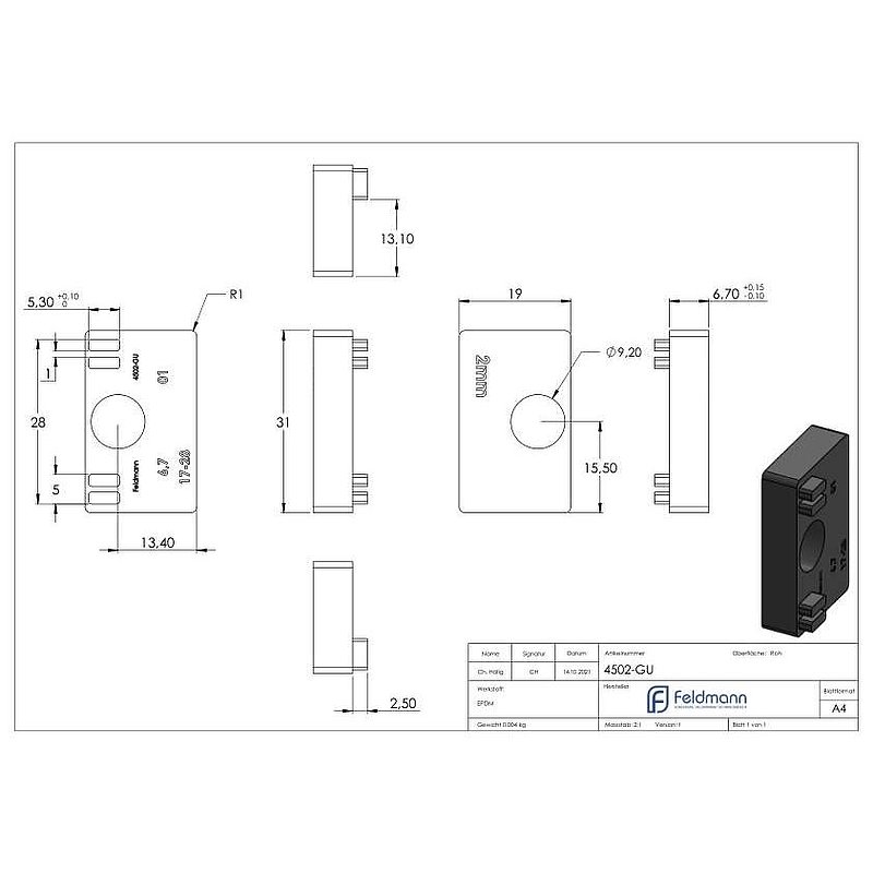 Rubber for Mod. 45, sheet metal 2.0mm