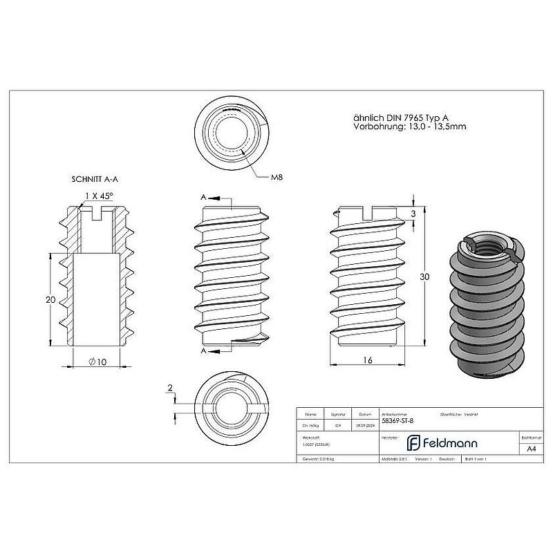Rampa-Muffe M8x30, Stahl verzinkt