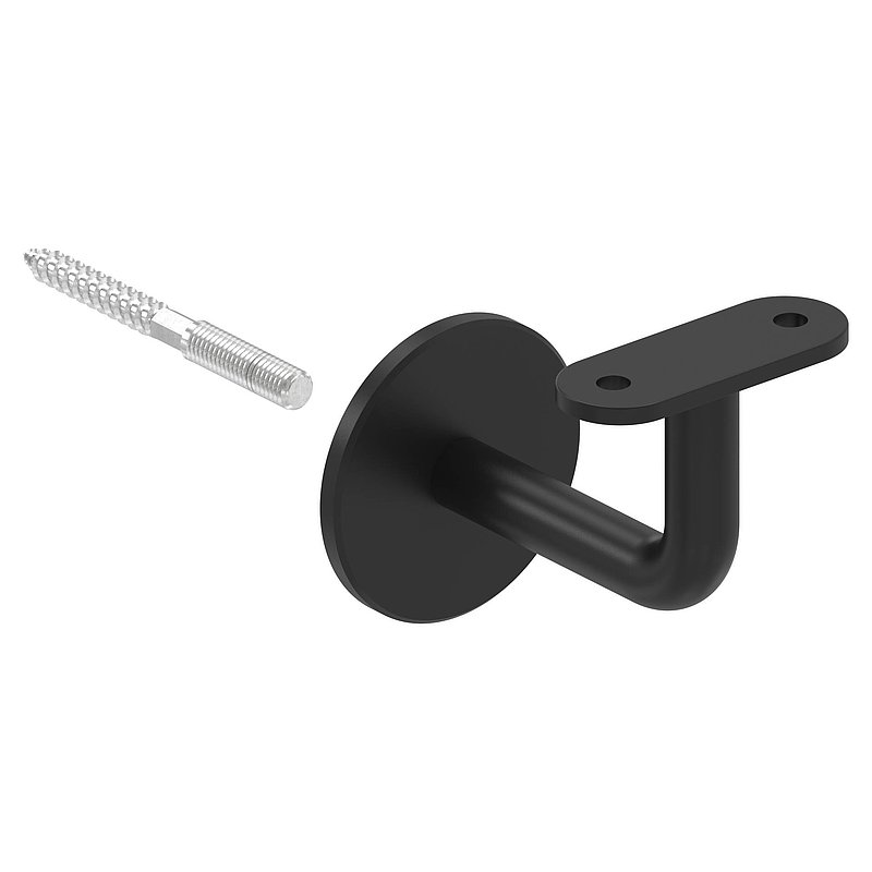 Handrail holder with flat plate, (round plate and bracket welded), V2A coated in RAL 9005