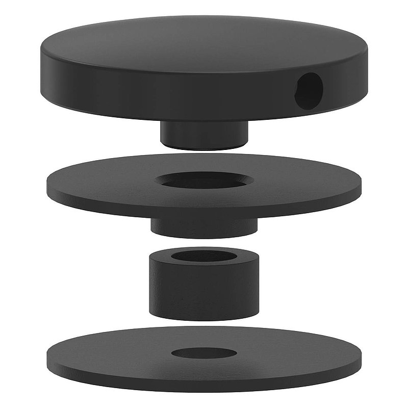 Oberteil für 52mm Glaspunkthalter, V2A, pulverbeschichtet in RAL 9005 schwarz matt