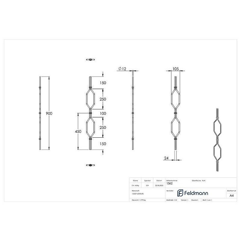 Designstab Ø 12mm, H: 900mm