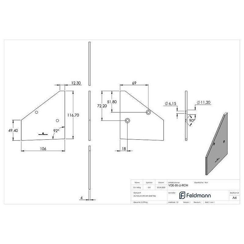 Endkappe links für eleganza canopy, roh