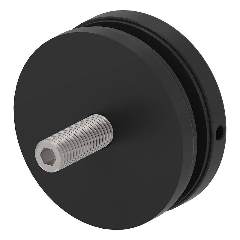 Glaspunkthalter 72mm, Anschluss: flach, V2A, pulverbeschichtet in RAL 9005 schwarz matt