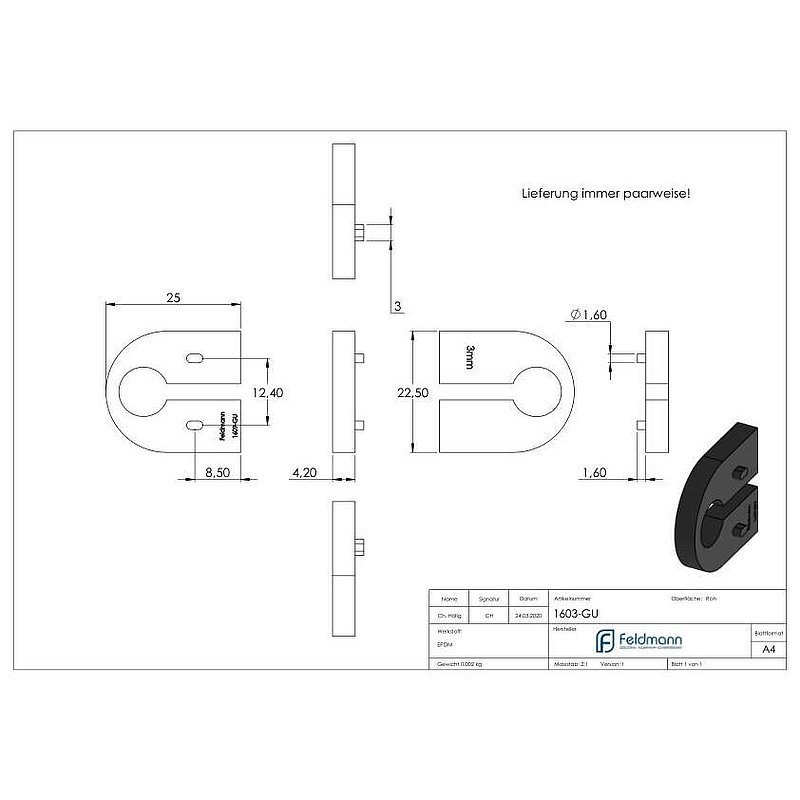 Gummi für Mod. 16, Blech 3 mm
