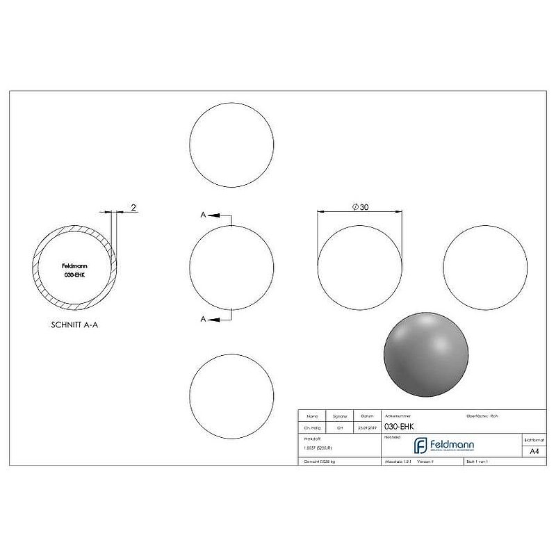 Hollow iron ball Ø 30x2.0mm