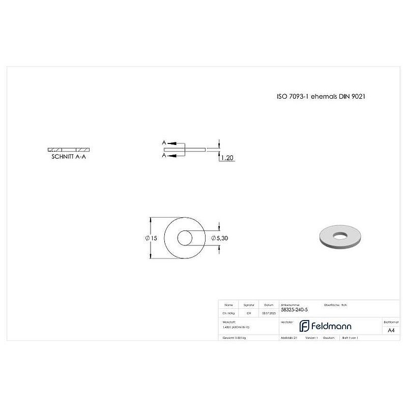 Rondelle plate large pour vis M5, ISO 7093-1, V2A
