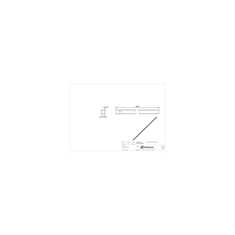 Square tube, 30x30x2,0mm, L: 3000mm, AISI304