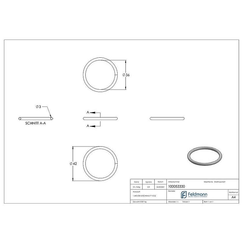 Ring 3x42mm AISI316