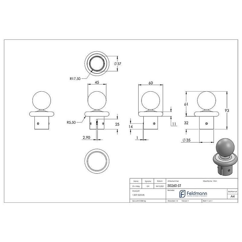 Iron ball knob for 42.4mm