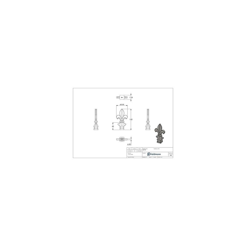 Zaunspitze, Ansatz 25x25mm, HxB: 120x67mm