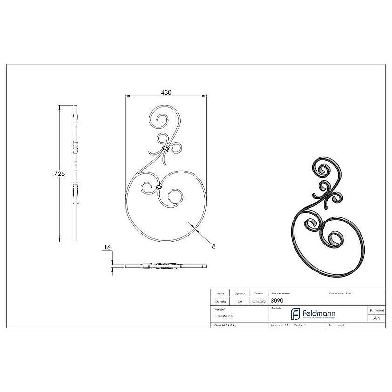 Canopy element 16x8mm, 725x430mm