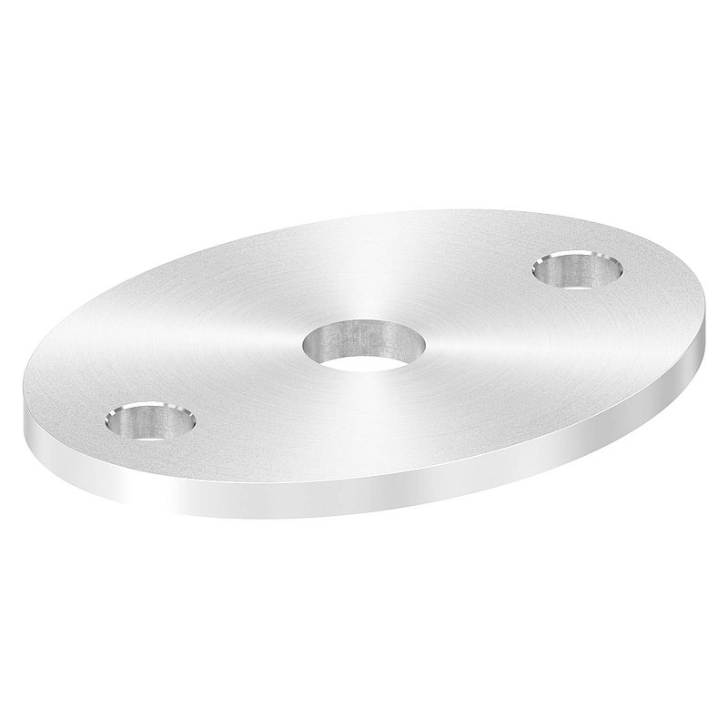 oval disc, 75x55x4mm, 2x 8.5mm drill holes and 1x 12.2mm drill hole, with round cut, AISI304