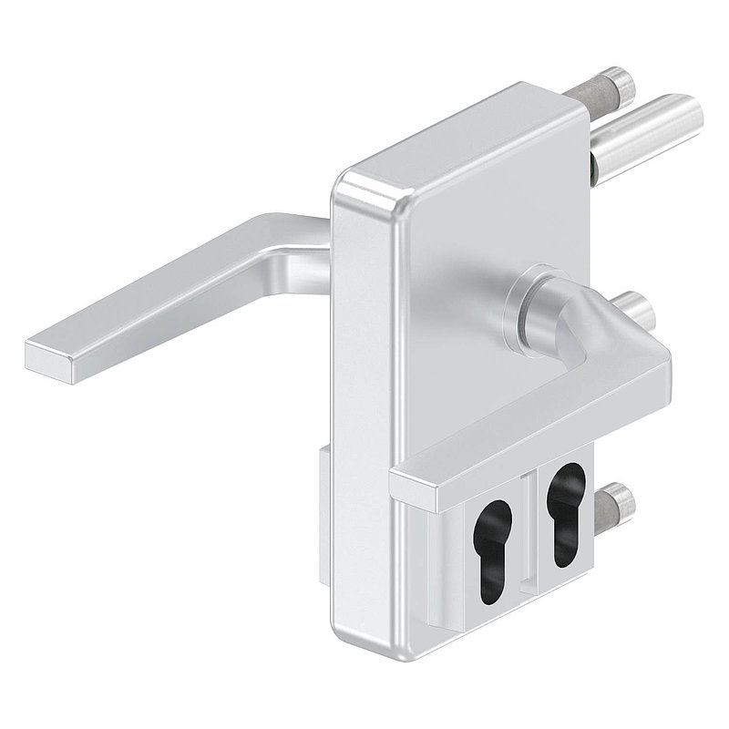Serrure à grille GTS 2 avec double cylindre pour tube de 40-60mm d'épaisseur, boîtier argent
