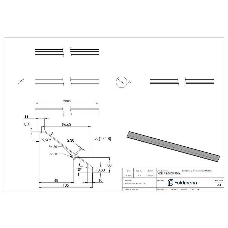 Design-Abdeckung für eleganza canopy, L: 2005mm, RAL7016