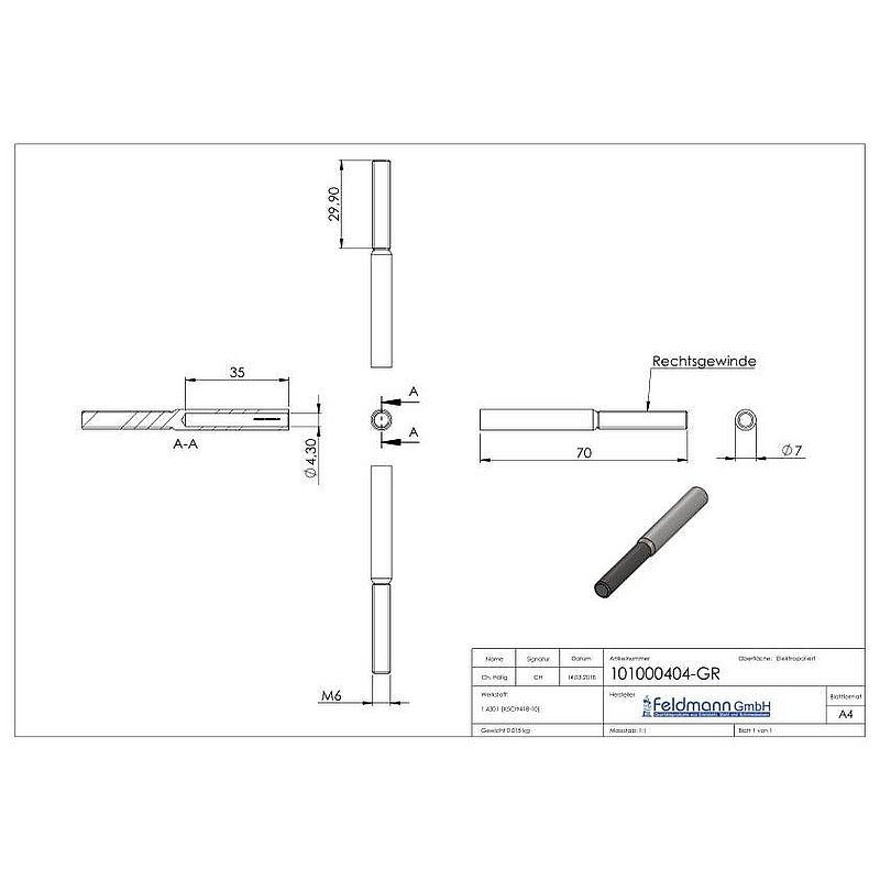 Embout fileté à sertir pour câble 4mm, V2A
