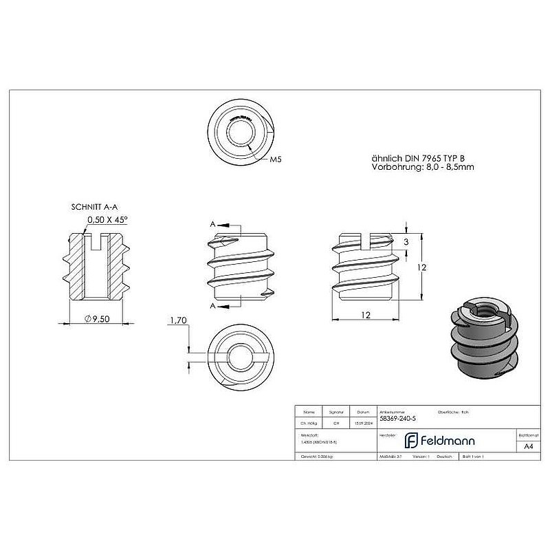 Rampa-Muffe M5x12, V2A