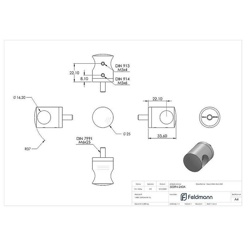 Querstabhalter für geraden Anschluss, 16,2mm Bohrung, V2A