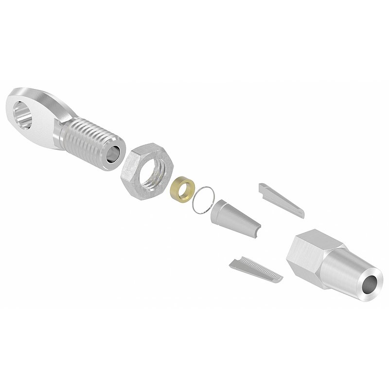 Embout à œil à monter soi-même par un système de serrage pour câble Ø 4mm, V4A