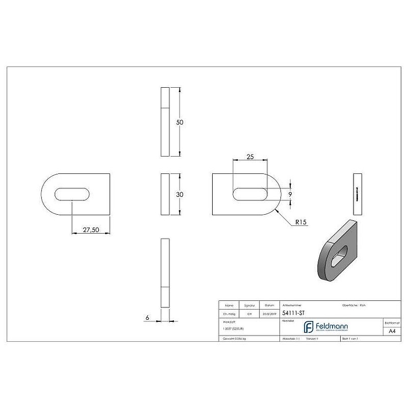 Anschweißlasche 50x30x6mm
