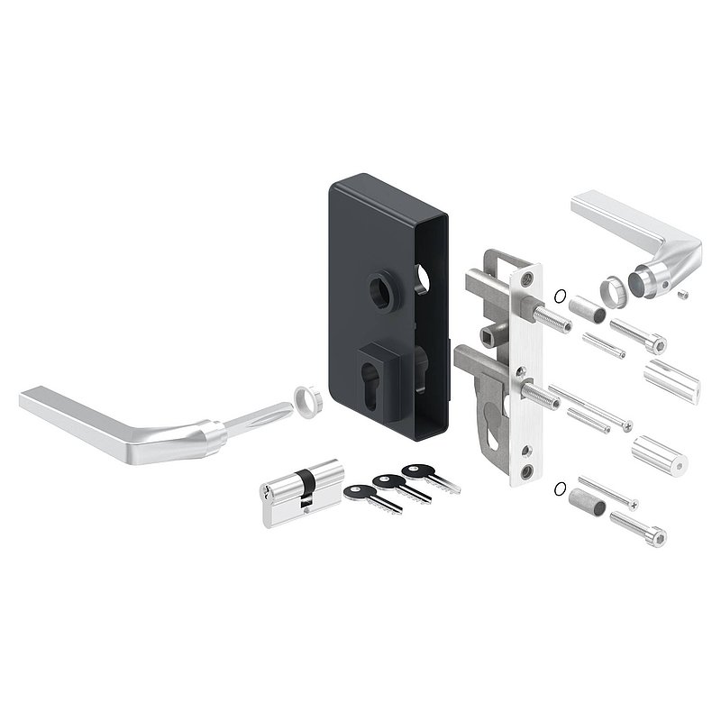 Serrure à grille GTS 2 pour tube de 40-60mm d'épaisseur, boîtier RAL 7016