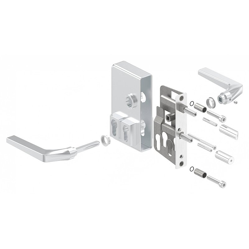 Serrure à grille GTS 2 avec double cylindre pour tube de 40-60mm d'épaisseur, boîtier argent