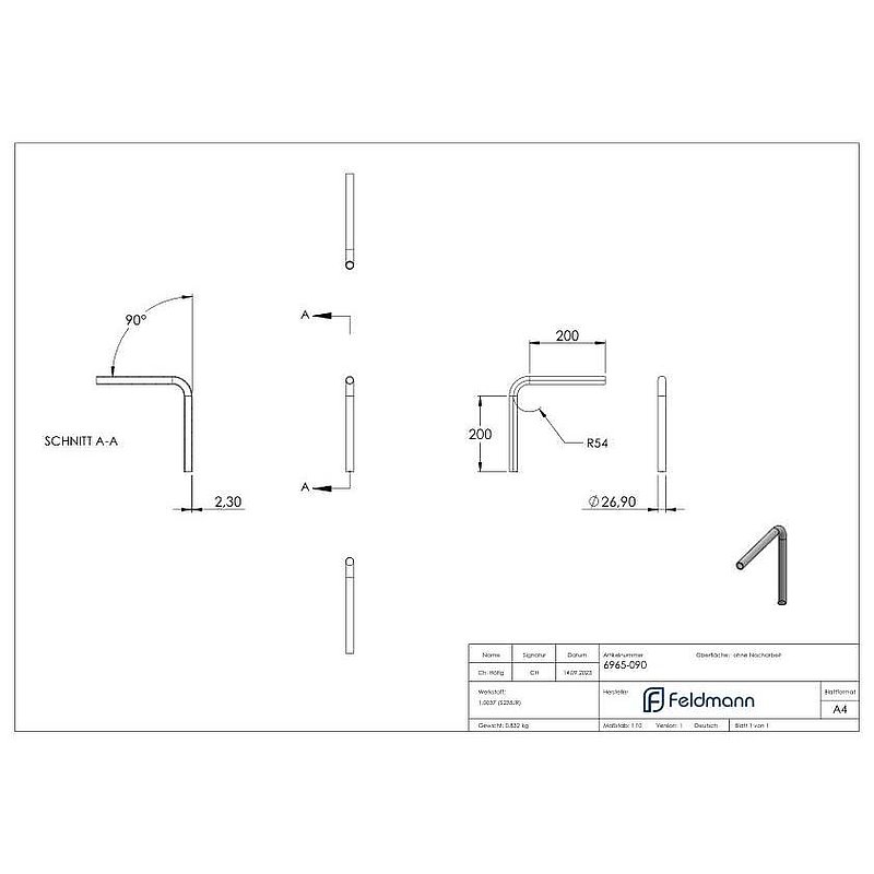 Stahl-Rohr-Bogen 90°, 26,9x2,3mm