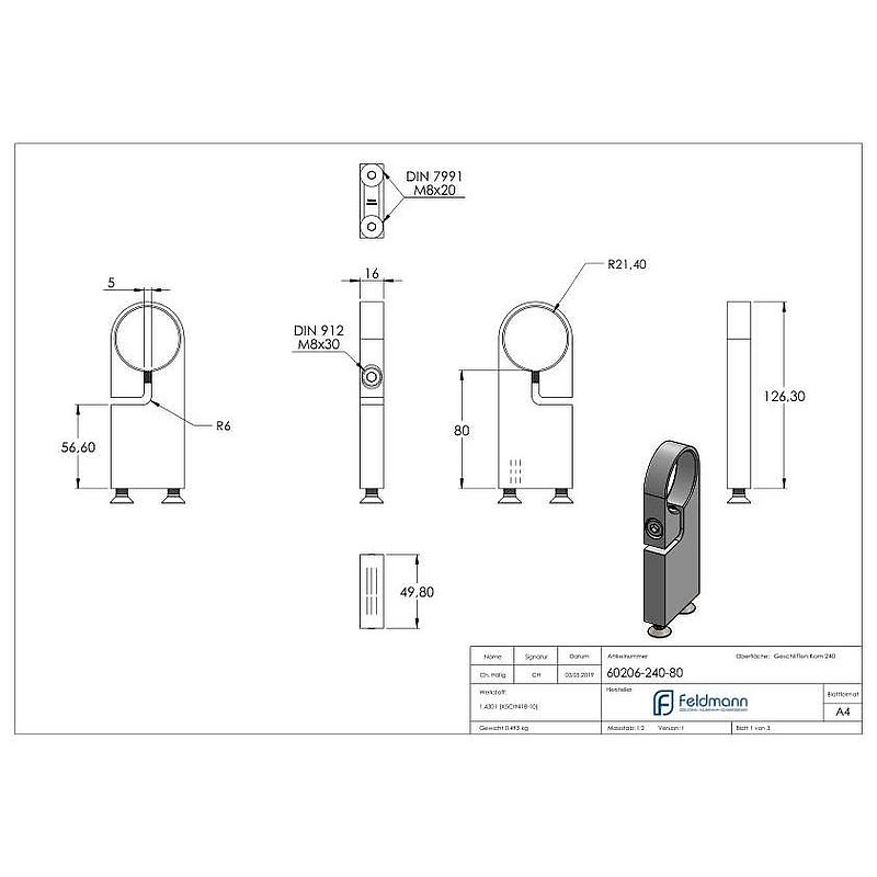 Spannring für Rohr 42,4mm, V2A