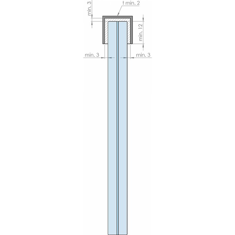 Aluminium-U-Profil, 22x12x2mm, L: 6000mm