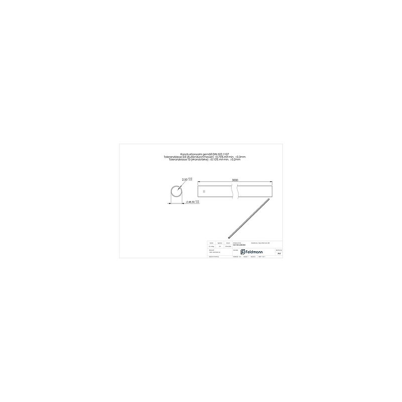 Tube rond acier inoxydable, Ø 48,3x2,5mm, L: 3000mm, V2A