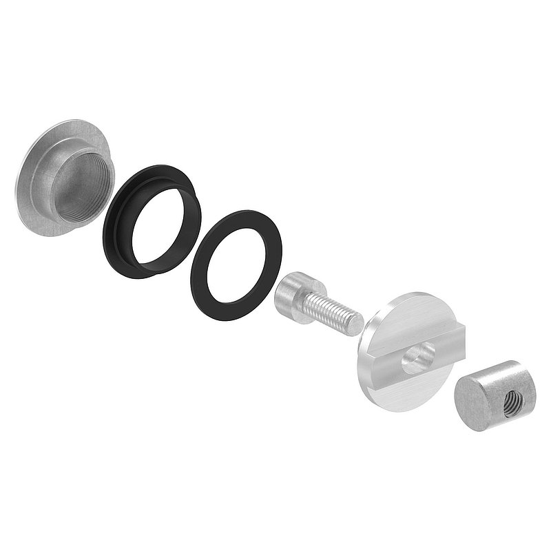 Fixation murale pour rail de guidage dans parois en verre, V2A