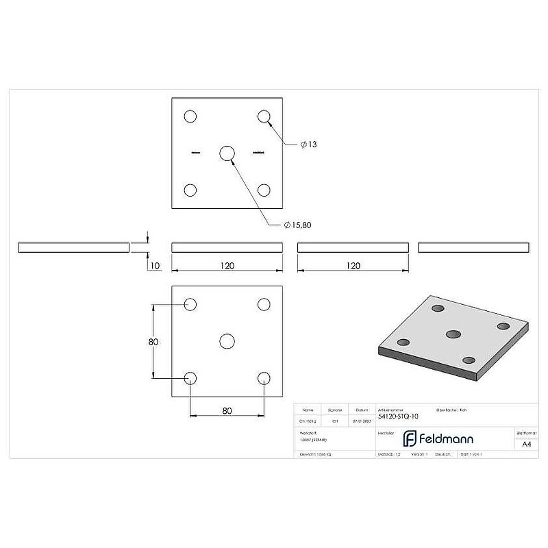 Plaque d'ancrage 120x120x10mm